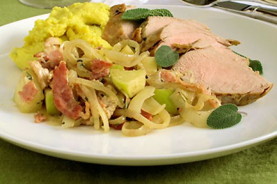 Roasted Pork Tenderloin with Apple-Bacon Compote & Butternut Squash Polenta