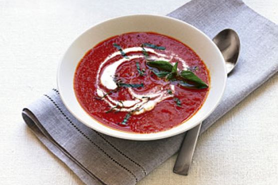 Roasted Red Pepper Soup with Orange Cream