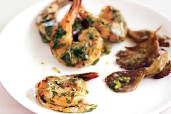 Roasted Shrimp and Mushrooms with Ginger and Green Onions
