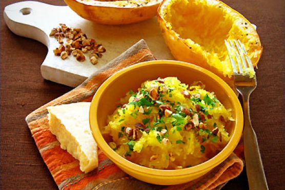 Roasted Spaghetti Squash with Peas and Herbs