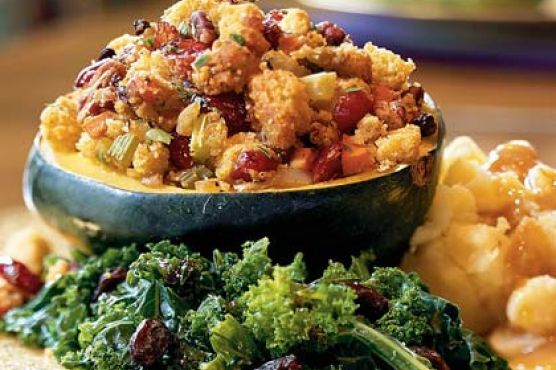 Roasted Squash Stuffed with Corn Bread Dressing