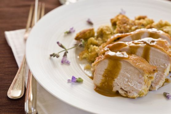 Roasted Turkey Breast with Corn Bread-Sage Stuffing and Brandy Gravy