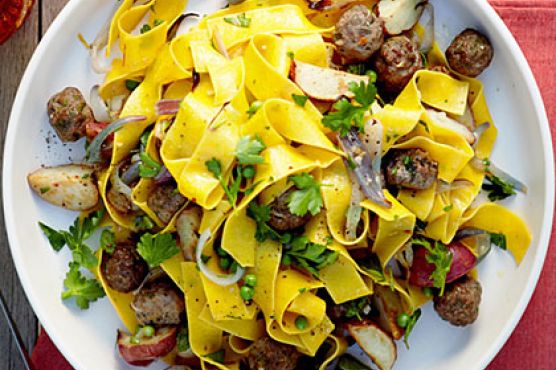 Roasted Vegetable and Mini Meatball Pappardelle