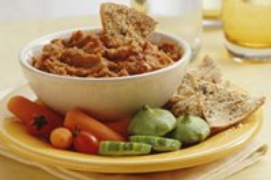 Roasted Vegetable Dip with Baked Pita Crisps