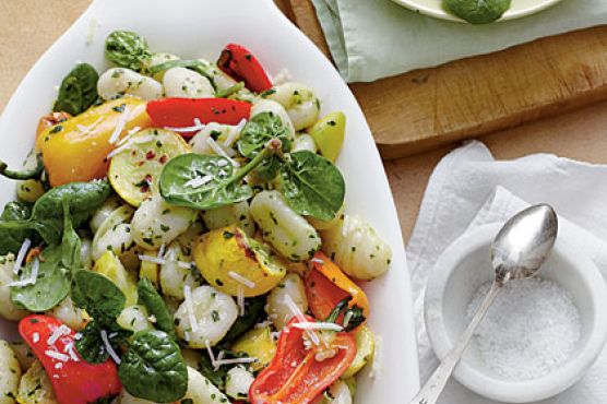 Roasted Vegetable Gnocchi with Spinach-Herb Pesto