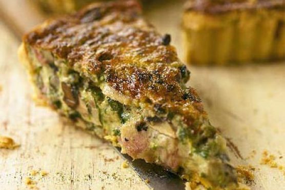 Rocket, mushroom & bacon quiche