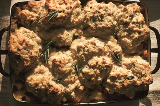 Root Vegetable and Mushroom Pie with Rosemary Biscuit Topping