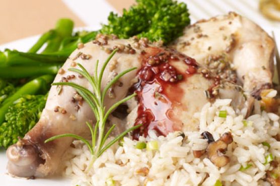 Rosemary-Scented Cornish Hens with Red Wine Reduction