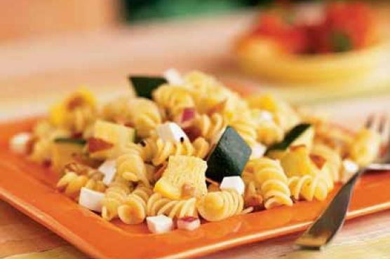 Rotini, Summer Squash, and Prosciutto Salad with Rosemary Dressing