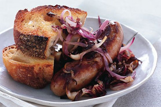 Sausages with Caramelized Red Onions and Radicchio