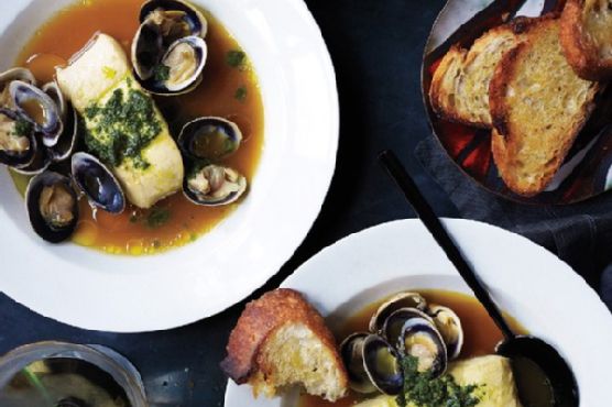 Seafood en Brodo with Tarragon Pesto