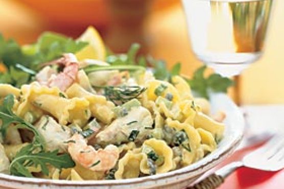 Seafood Pasta with Lemon-Saffron Herb Dressing