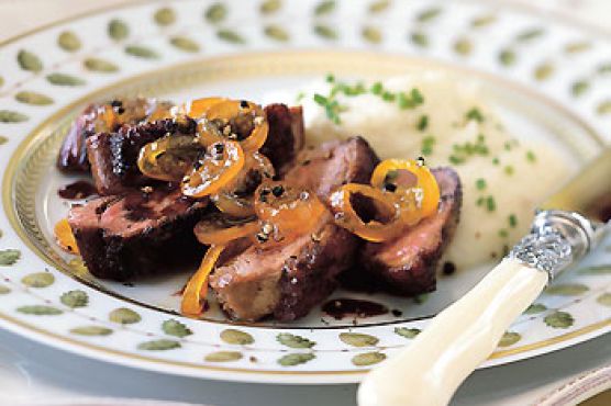 Seared Duck Breasts with Red-Wine Sauce and Candied Kumquats