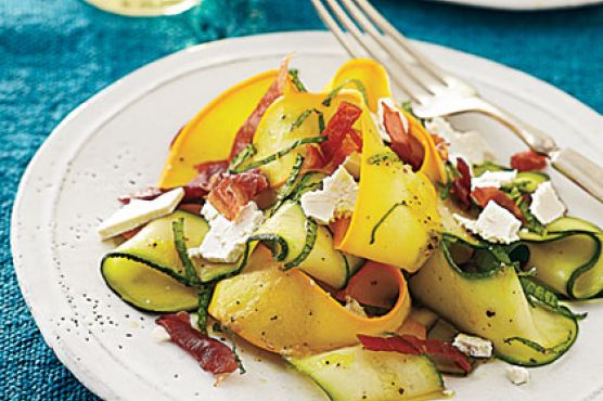 Shaved Summer Squash Salad with Prosciutto Crisps