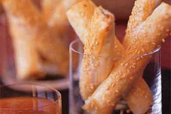 Shrimp and Sesame Sticks with Apricot Dipping Sauce