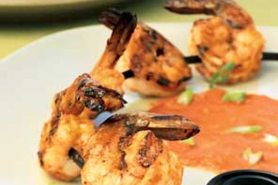 Shrimp Skewers with Charred-Tomato Vinaigrette