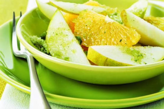 Sliced Oranges and Pears with Mint Sugar