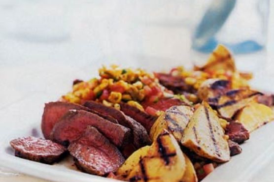 Sliced Steak with Roasted-Corn Salsa