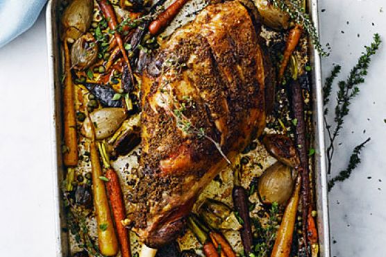 Slow-Roasted Leg of Lamb with Spring Vegetables