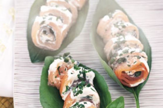 Smoked Salmon and Basil Rolls with Crème Fraîche