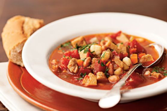 Smoky Seitan, Pinto Bean, and Hominy Stew