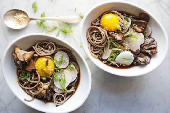 Soba and Maitake Mushrooms in Soy Broth