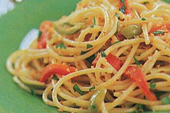 Spaghetti with Anchovies, Olives, and Toasted Bread Crumbs