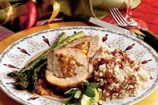 Spiced-and-Stuffed Pork Loin With Cider Sauce