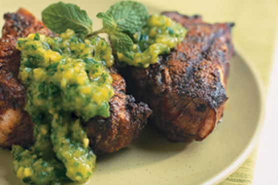 Spiced Lamb Chops with Mint-Mango Sauce