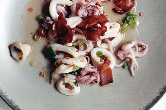 Spicy Calamari with Bacon and Scallions