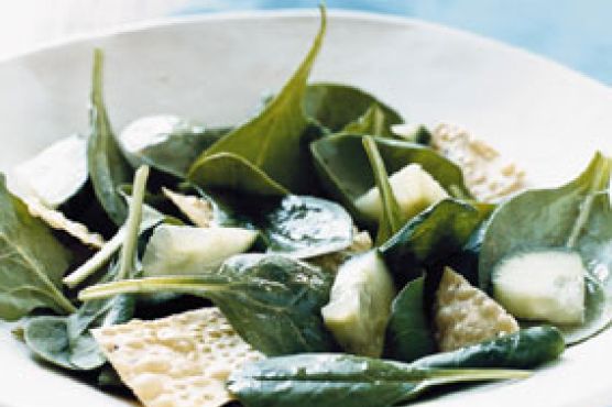 Spinach Salad with Tamarind Dressing and Pappadam Croutons