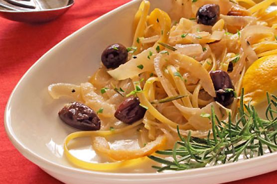 Spring Onion Linguine with Lemon Slices Kalamata & Rosemary
