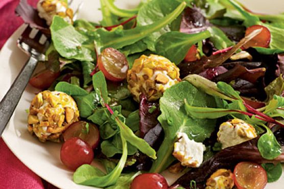 Spring Salad with Grapes and Pistachio-Crusted Goat Cheese
