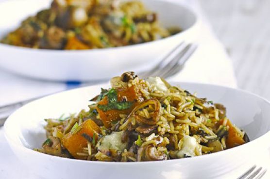Squash, mushroom & gorgonzola pilaf