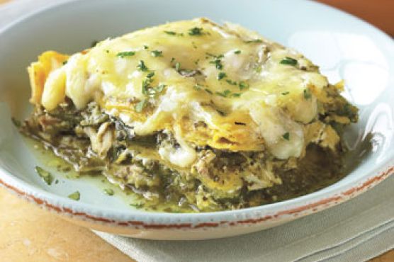 Stacked Chicken Enchiladas with Salsa Verde and Cheese