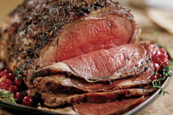 Standing Rib Roast with Porcini and Bacon Sauce