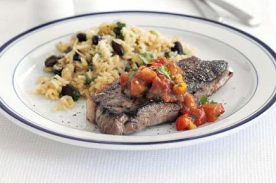 Steak with spiced rice & beans