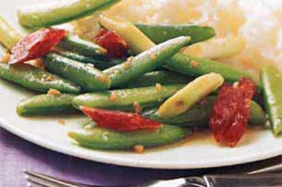 Stir-Fried Sugar Snap Peas with Chinese Sausage