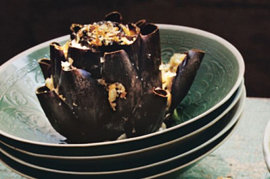 Stuffed Artichokes with Capers and Pecorino Cheese