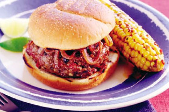 Sun-Dried-Tomato Burgers with Balsamic-Glazed Onions