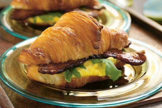 Suvir Saran's Warm Egg Salad on Croissants with Country Bacon and Arugula