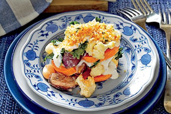 Sweet Potato, Cauliflower, and Greens Casserole