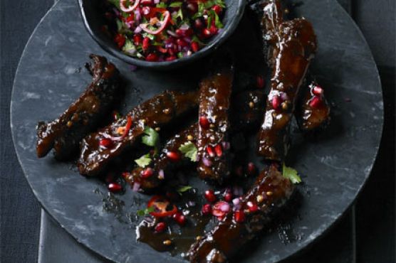 Sweet & sour ribs with pomegranate salsa