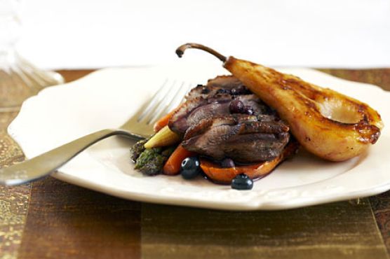 Tea-Smoked Duck Breast with Pears and Blueberry Jus