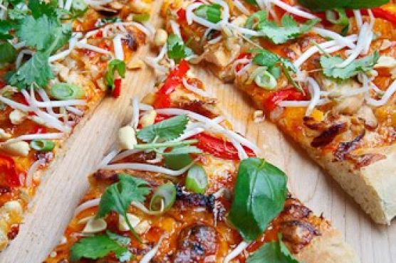 Thai Chicken Pizza with Sweet Chili Sauce