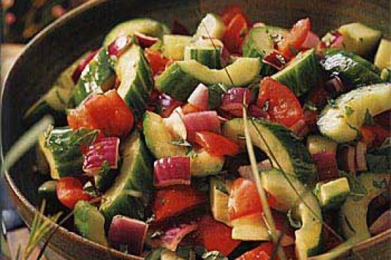 Tomato, Cucumber and Red Onion Salad with Mint