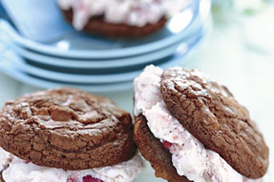 Triple-Chocolate Cookie and Strawberry Ice Cream Sandwiches