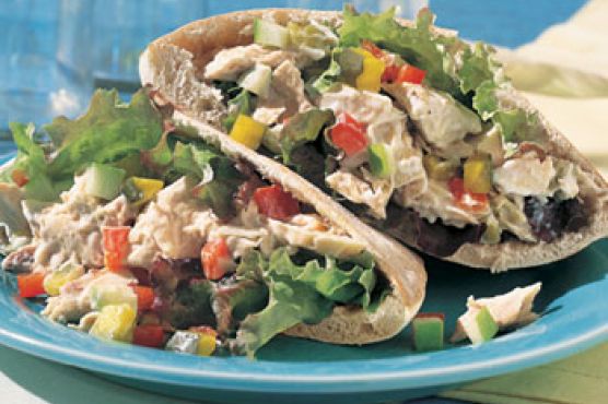 Tuna, Pickle, and Chopped-Vegetable Pita Sandwiches