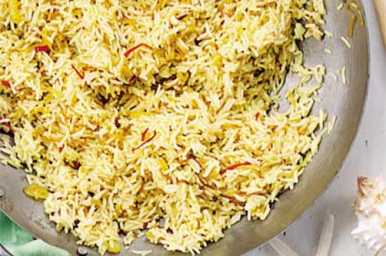 Turmeric pilau with golden onions