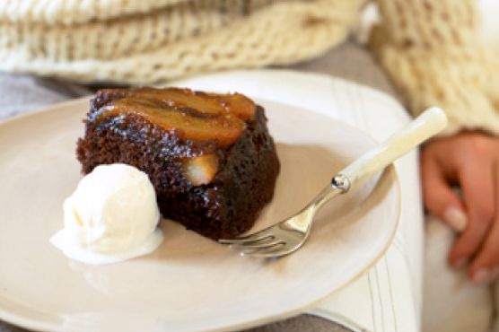 Upside-Down Pear Gingerbread Cake